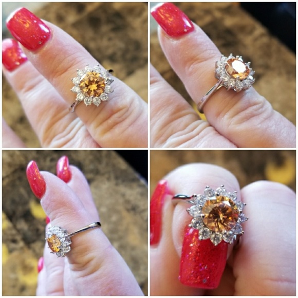 Genuine 4ct Morganite and White Topaz Ring Size 8 - Picture 3 of 4